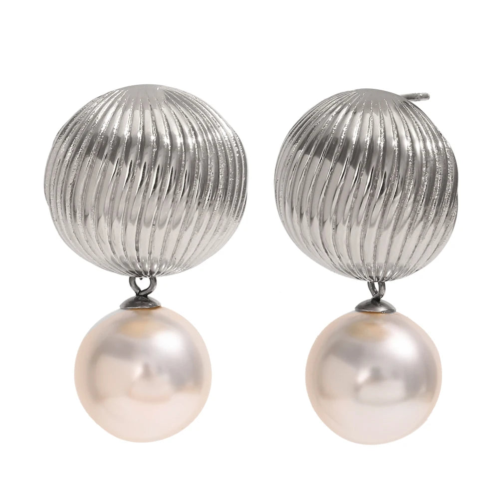 E.B.belle-pendiente con forma de globo aerostático para mujer, colgante de perla de imitación, joyería elegante de moda, acero inoxidable, hipoalergénico