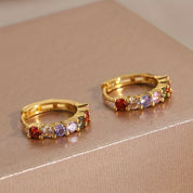 Pendientes de aro redondos de circonita cúbica para mujer, arcoíris brillante, regalo de joyería de Color dorado para fiesta clásica