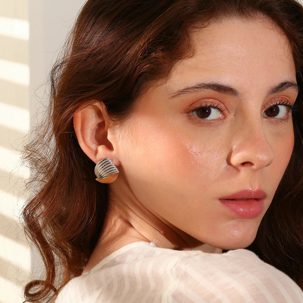E.B.belle-pendientes cruzados con líneas en forma de abanico para mujer, mezcla de colores, acero inoxidable de alta calidad, oro de 18 quilates, sin deslustre, regalo de joyería