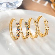 Pendientes de aro de piedra de circón con flor de arcoíris para mujer, joyería de boda de Color dorado de lujo para mujer