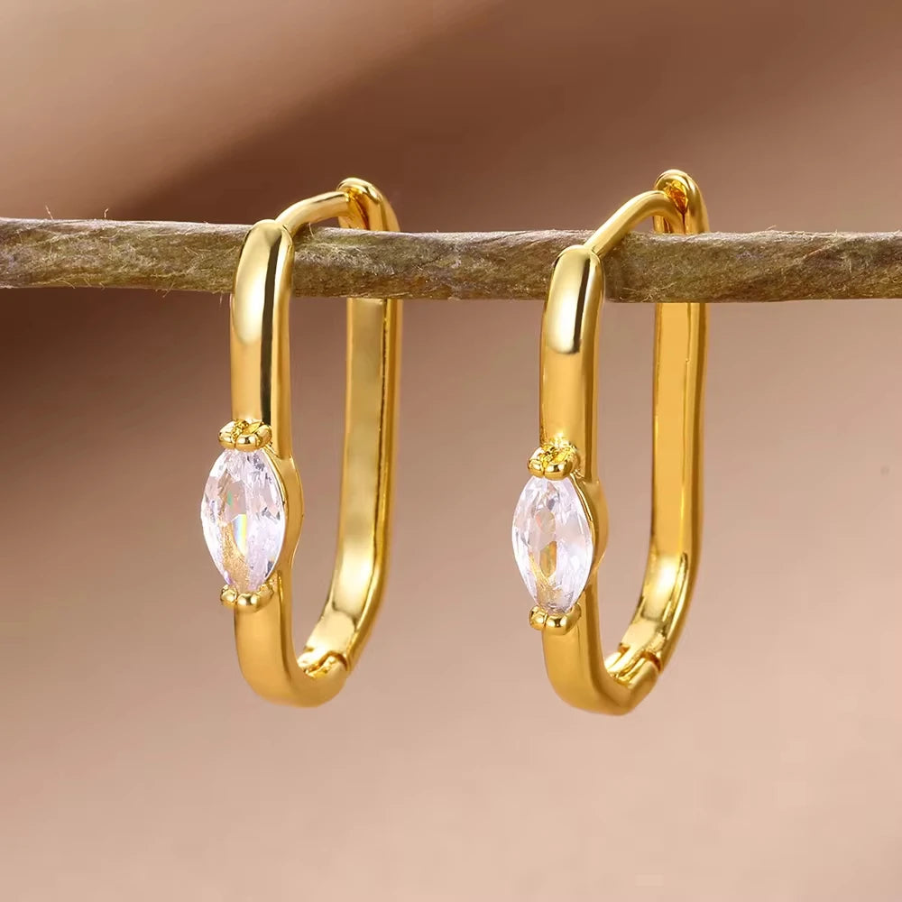 Pendientes cuadrados de circón para mujer, pendientes de acero inoxidable de Color dorado, tendencia nueva en joyería Piercing de lujo para oreja, aretes para mujer 2024