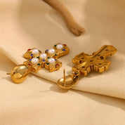 E.B.belle-pendientes cruzados de perlas de colores Vintage, acero inoxidable chapado en oro de 18 quilates, joyería de calidad elegante para mujer, venta al por mayor