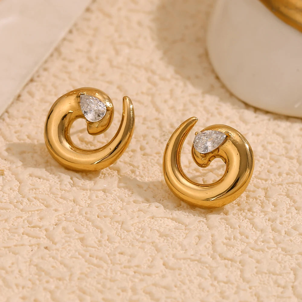 E.B.belle-pendiente con forma de serpiente para mujer, Color dorado, gota de agua, diamantes de imitación, sin deslustre, joyería hipoalergénica de acero inoxidable
