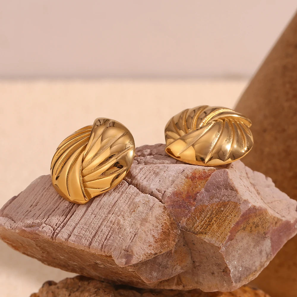 E.B.belle-pendientes circulares de rayas trenzadas para mujer, aretes chapados en oro de 18 quilates, regalo de acero inoxidable 316L