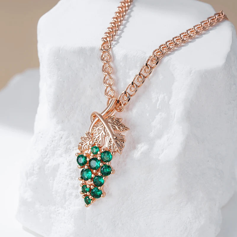 Kienl-collar largo con colgante de uva para mujer, circonita Natural verde brillante, Color oro rosa 585, joyería étnica para uso diario de novia
