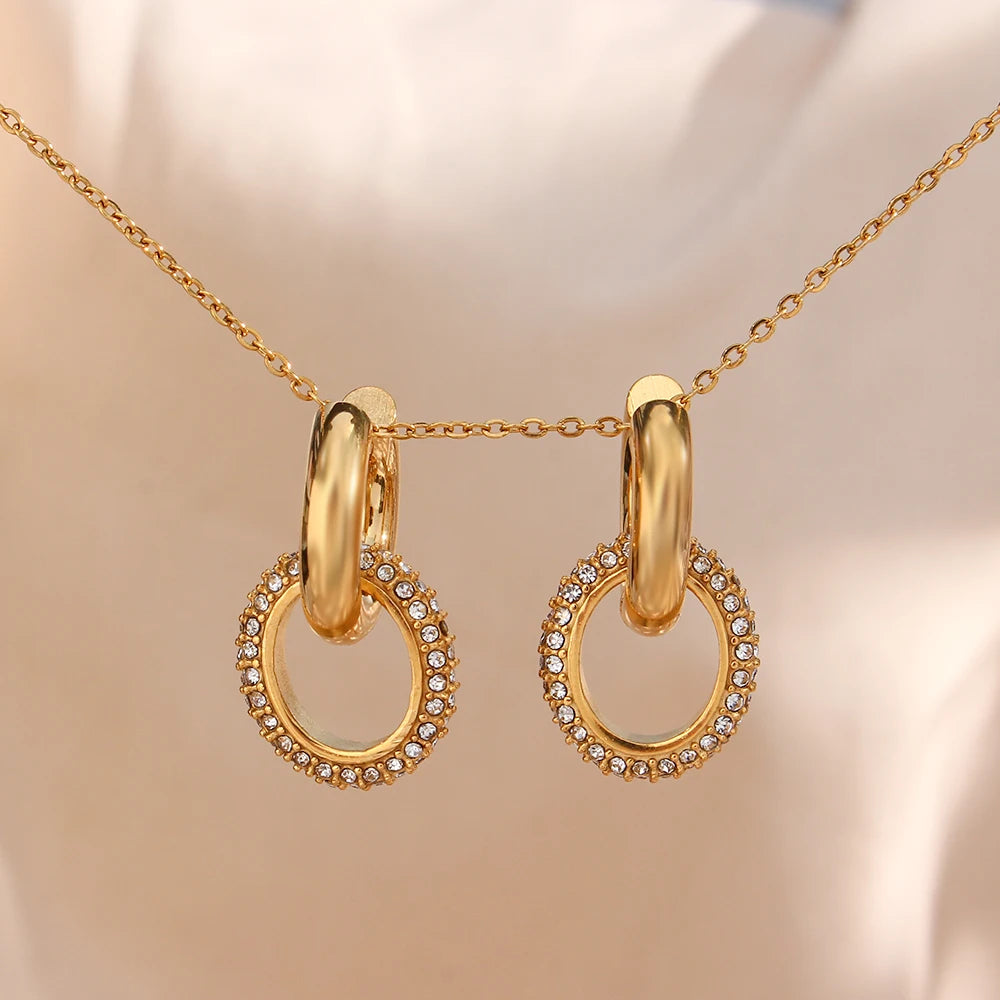 E.B.belle-pendientes de aro con círculo redondo brillante para mujer, aretes de aro con diamantes de imitación completos, joyería de fiesta