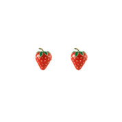 Pendientes pequeños con diseño de fresas esmaltadas de color rojo para mujeres y niñas, accesorios de joyería de frutas con abalorio de moda coreana, regalos