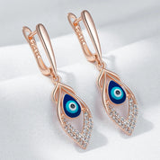 Kinel moda novedosa 585 pendientes de gota de esmalte azul de Color oro rosa para mujer chica boda fiesta joyería de gota de circón Natural
