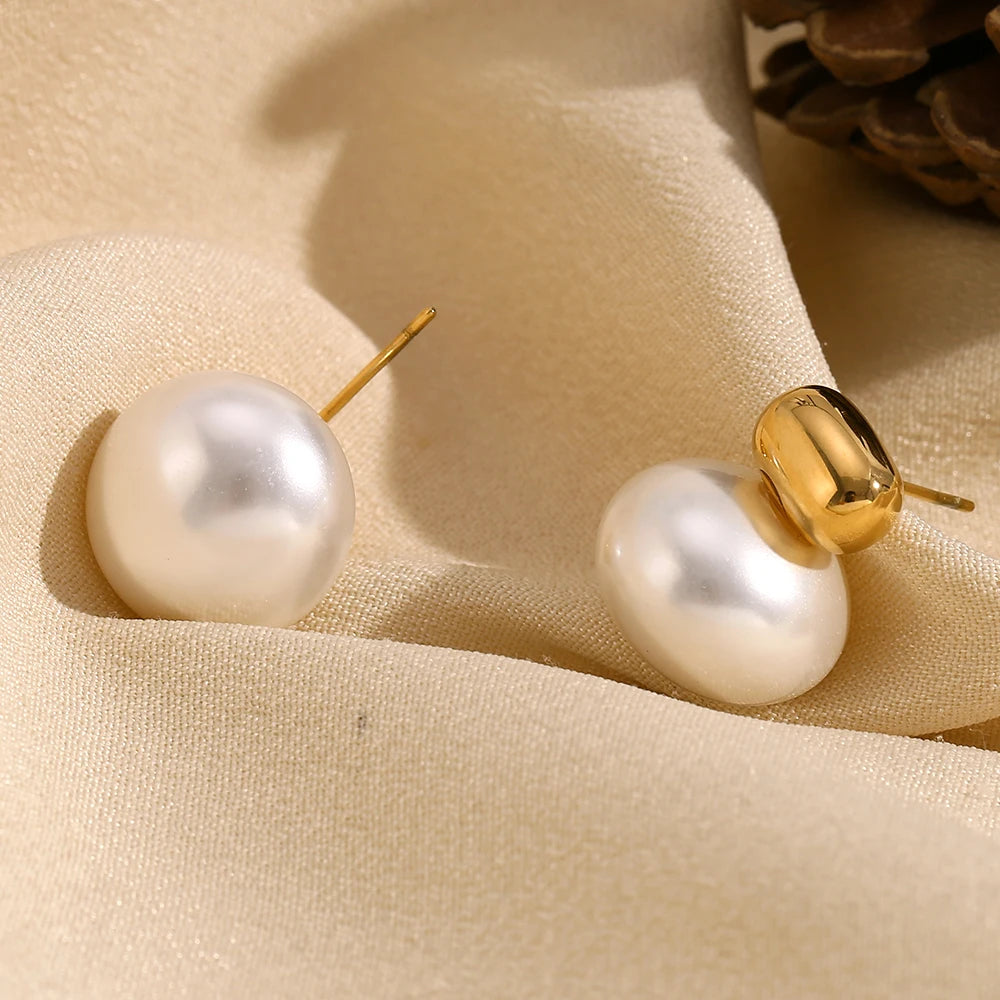 E.B.belle-pendientes de perlas de imitación de Color dorado sin deslustre, aretes de estilo minimalista para mujeres y niñas elegantes, resistentes al agua