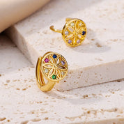 Pendientes de flores de colores para mujer, aretes de aro de acero inoxidable con circonita cúbica, joyería estética de lujo, aretes para mujer 2024