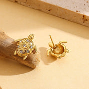 EILIECK 316L pendientes de tuerca de circonita de tortuga de Color dorado de acero inoxidable para mujer joyería de oreja impermeable de moda bisutería de regalo para niñas