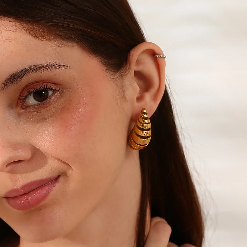 E.B.belle-pendientes de gota de agua hueca para mujer, aretes de acero inoxidable 316L, Color plateado, joyería chapada en oro de 18K
