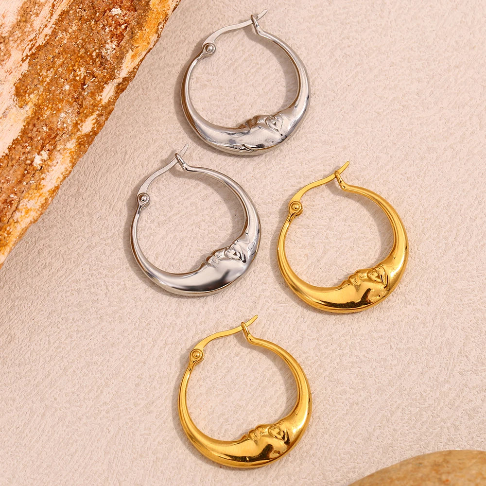 E.B.belle-pendientes de aro con forma de luna abstracta para mujer, joyería elegante, redonda, hipoalergénica, Color dorado/plateado, de acero inoxidable