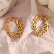 Pendientes de aro de hoja en forma de anillo en O impermeables, pendientes simples de acero inoxidable 316L, joyería chapada en oro de 18K para mujer