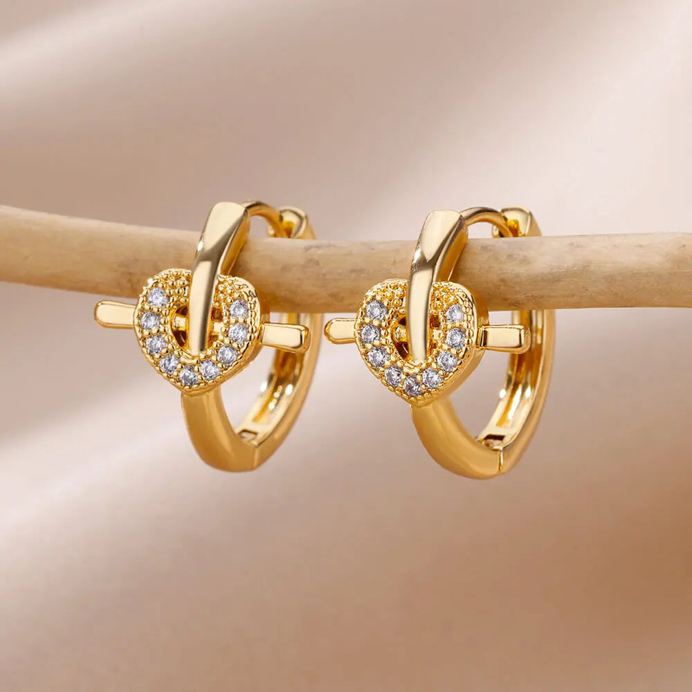 Pendientes con cierre de circonita en forma de corazón para mujer, aretes de aro de acero inoxidable de lujo, moda coreana, joyería de boda 2023