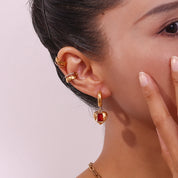 E.B.belle-pendientes de doble capa con diamantes de imitación en forma de C para mujer, aretes de acero inoxidable 316L, puños de oreja chapados en oro de 18K