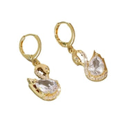 1 par de lujosos y elegantes pendientes Golden Swan, deslumbrantes, de cristal sintético, aptos para uso diario, fiestas y regalos.