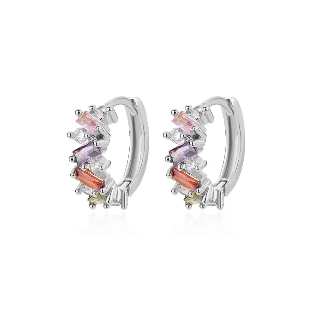 Pendientes de aro de circonia cúbica de arcoíris para mujer, aretes redondos de acero inoxidable chapados en oro, regalos de joyería de lujo 2023