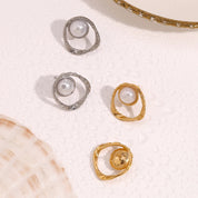 E.B.belle-pendientes redondos huecos de Color dorado/plateado con perlas de imitación, estilo minimalista, joyería de acero inoxidable para fiesta