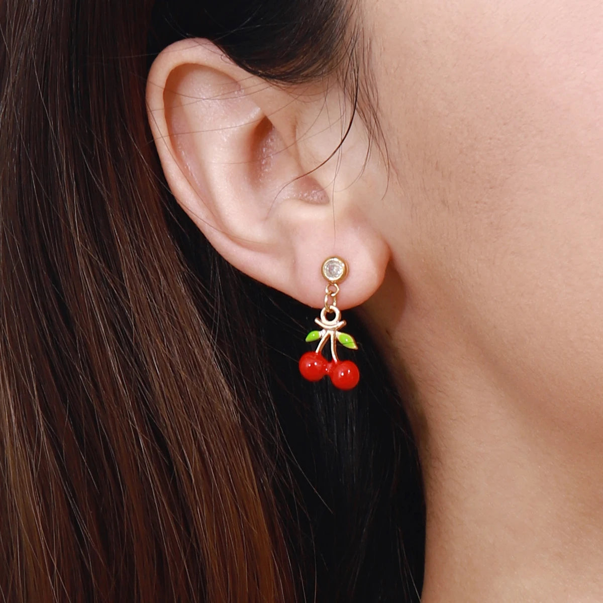 Zora-pendientes colgantes de acero inoxidable chapados en oro de 18 quilates para mujer, aretes colgantes de fresa y cereza, joyería resistente al agua de alta calidad