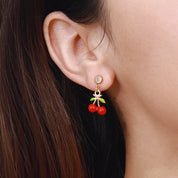 Zora-pendientes colgantes de acero inoxidable chapados en oro de 18 quilates para mujer, aretes colgantes de fresa y cereza, joyería resistente al agua de alta calidad
