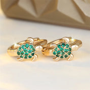Pendientes de aro con forma de tortuga marina para mujer, piedra de circón verde, Color dorado Vintage, hebilla pequeña para oreja, joyería de boda, regalo para el día de la madre