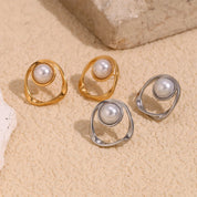 E.B.belle-pendientes redondos huecos de Color dorado/plateado con perlas de imitación, estilo minimalista, joyería de acero inoxidable para fiesta