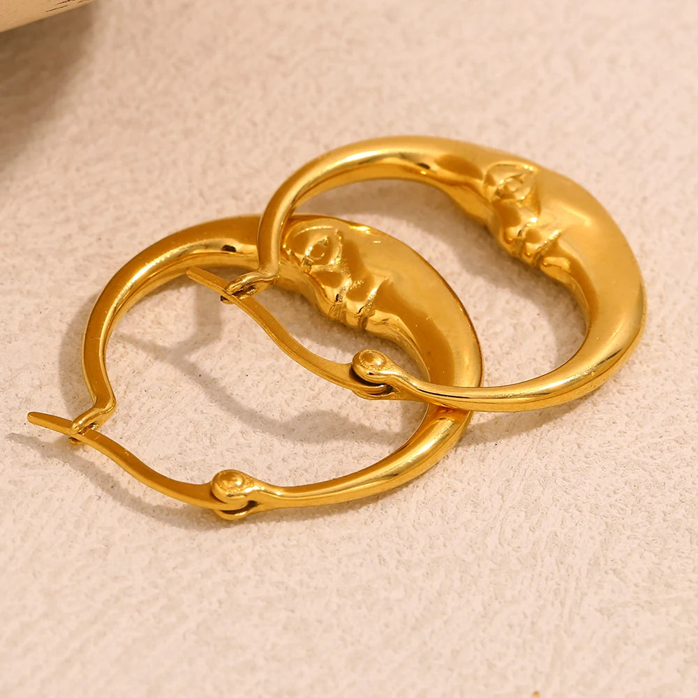 E.B.belle-pendientes de aro con forma de luna abstracta para mujer, joyería elegante, redonda, hipoalergénica, Color dorado/plateado, de acero inoxidable