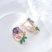 Kienl-pendientes de gota de flor de circón Natural púrpura Vintage para mujer, joyería fina de alta calidad para uso diario, pendiente grande de Color oro rosa 585
