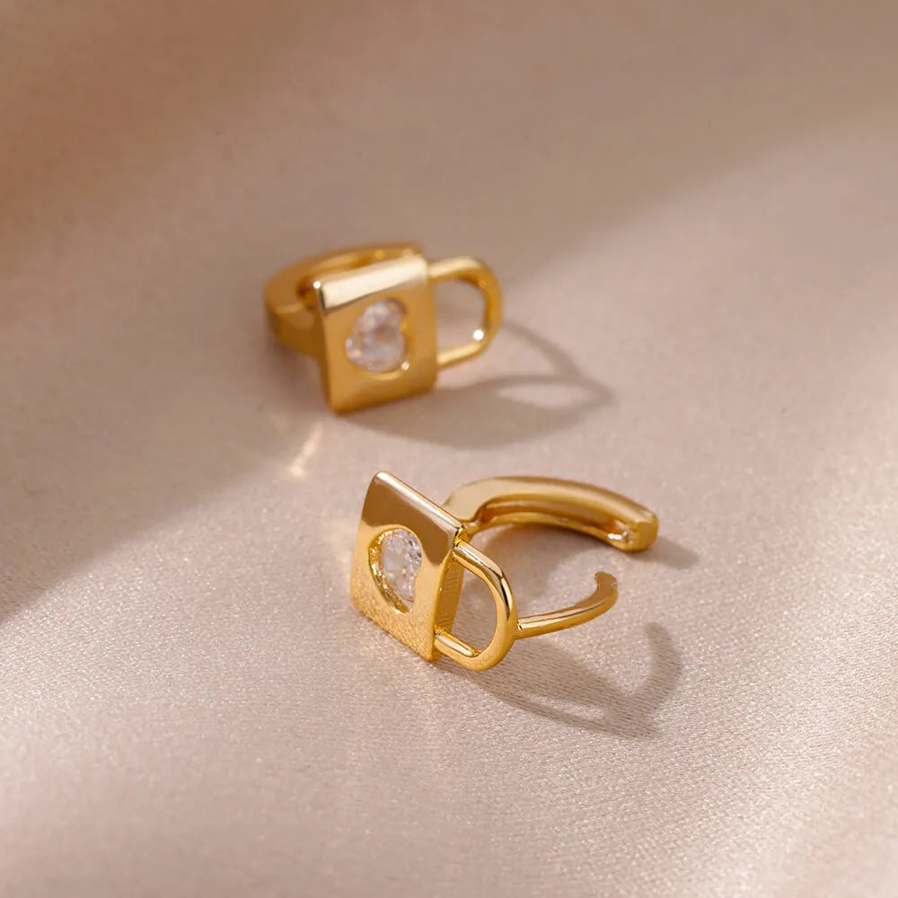 Pendientes con cierre de circonita en forma de corazón para mujer, aretes de aro de acero inoxidable de lujo, moda coreana, joyería de boda 2023