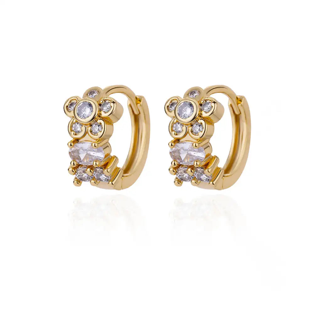 Pendientes de copo de nieve de circón para mujer, aretes de aro de cristal de acero inoxidable de Color dorado, joyería de boda de lujo, regalo de Navidad