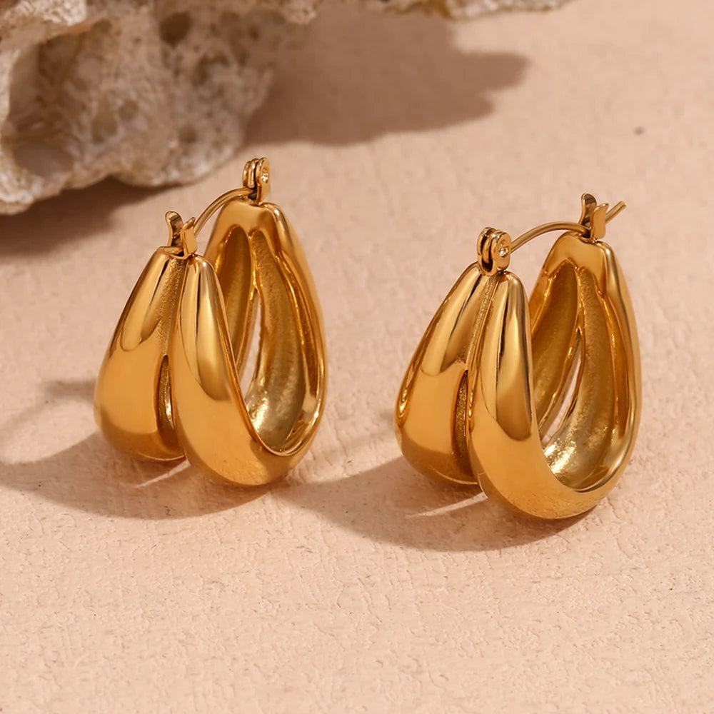 Pendientes de gota lisos en forma de U dobles, joyería chapada en oro de 18K, decoración de acero inoxidable 316L, sin deslustre, impermeable