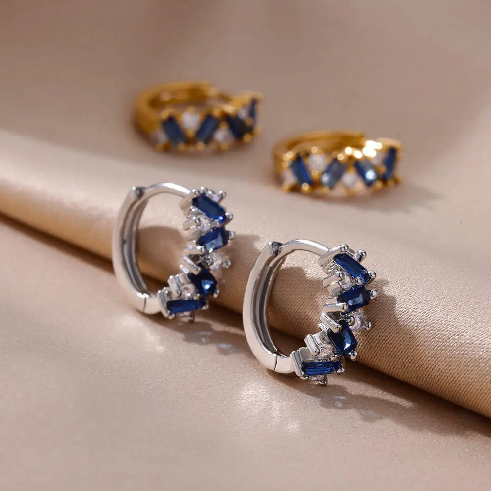Pendientes de circón azul para mujeres y niñas, novedad en pendientes de aro de acero inoxidable, joyería de boda de lujo de tendencia 20224, envío gratis