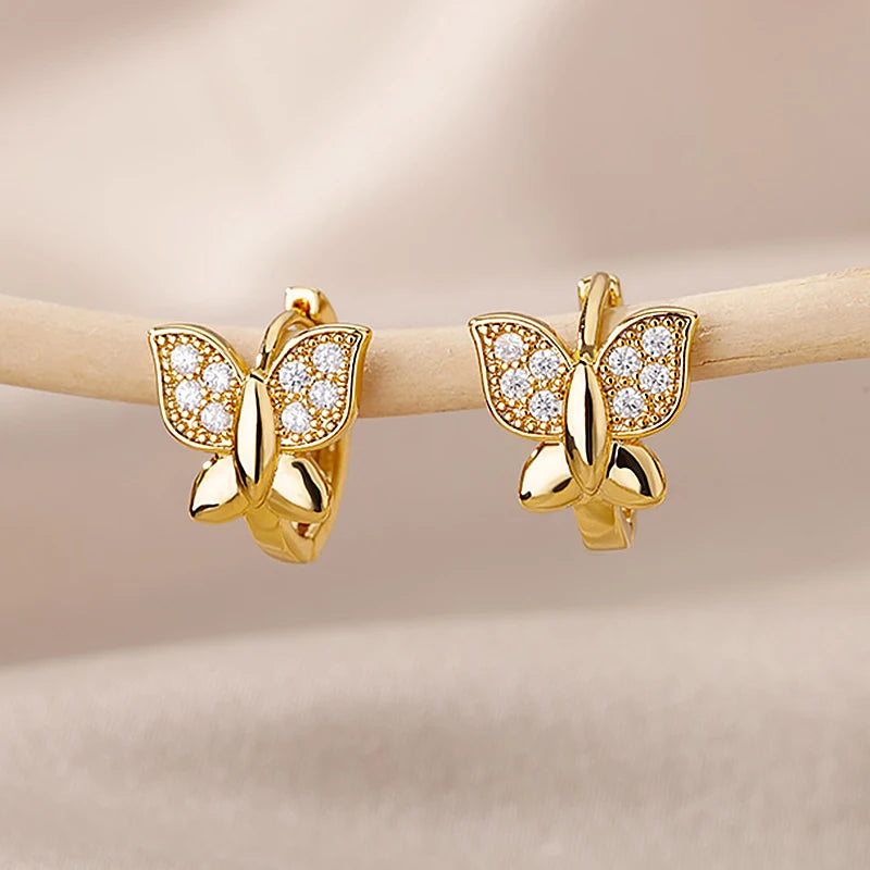Pendientes de mariposa para mujeres y niñas, aretes modernos de acero inoxidable de Color dorado, tendencia nueva en joyería estética de boda para mujer 2024