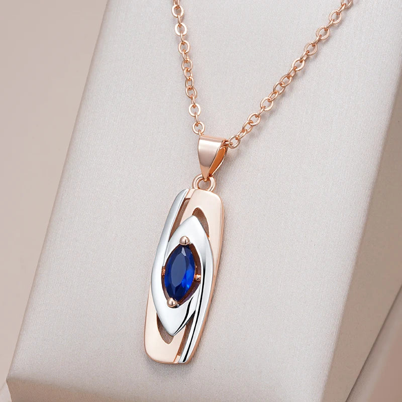 Kinel-Colgante de piedra azul de lujo para mujer, collar con colgante de circón Natural de oro blanco mezclado 585, joyería de boda a la moda