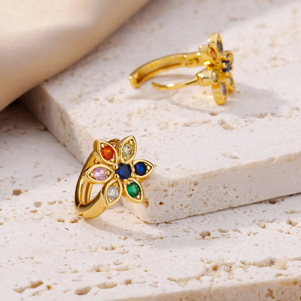 Pendientes de flores de colores para mujer, aretes de aro de acero inoxidable con circonita cúbica, joyería estética de lujo, aretes para mujer 2024