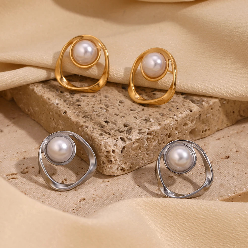 plateado con perlas de imitación, estilo minimalista, joyería de acero inoxidable para fiesta