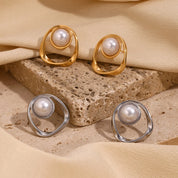 E.B.belle-pendientes redondos huecos de Color dorado/plateado con perlas de imitación, estilo minimalista, joyería de acero inoxidable para fiesta