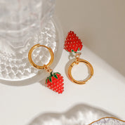 Zora-pendientes colgantes de acero inoxidable chapados en oro de 18 quilates para mujer, aretes colgantes de fresa y cereza, joyería resistente al agua de alta calidad