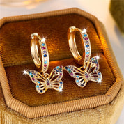 Pendientes de aro de piedra de circón redondos de mariposa colorida para mujer, Color dorado, regalos únicos para novia, joyería de boda para mujer