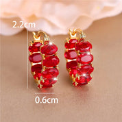 Pendientes de aro redondos de circonita roja ovalada de lujo para mujer, joyería de boda de Color oro amarillo con hebilla para oreja