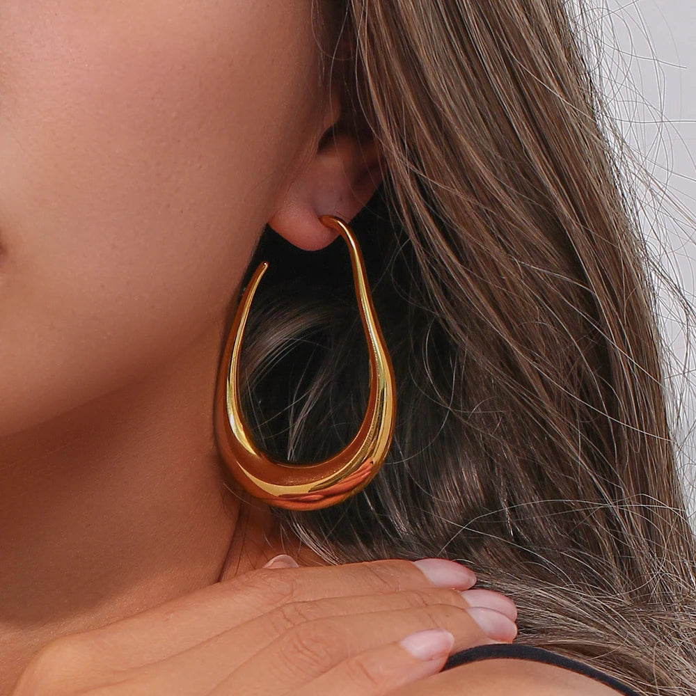 E.B.belle-pendientes de aro en forma de U, aretes grandes de acero inoxidable, impermeables, chapados en PVD, exagerados, abstractos, huecos