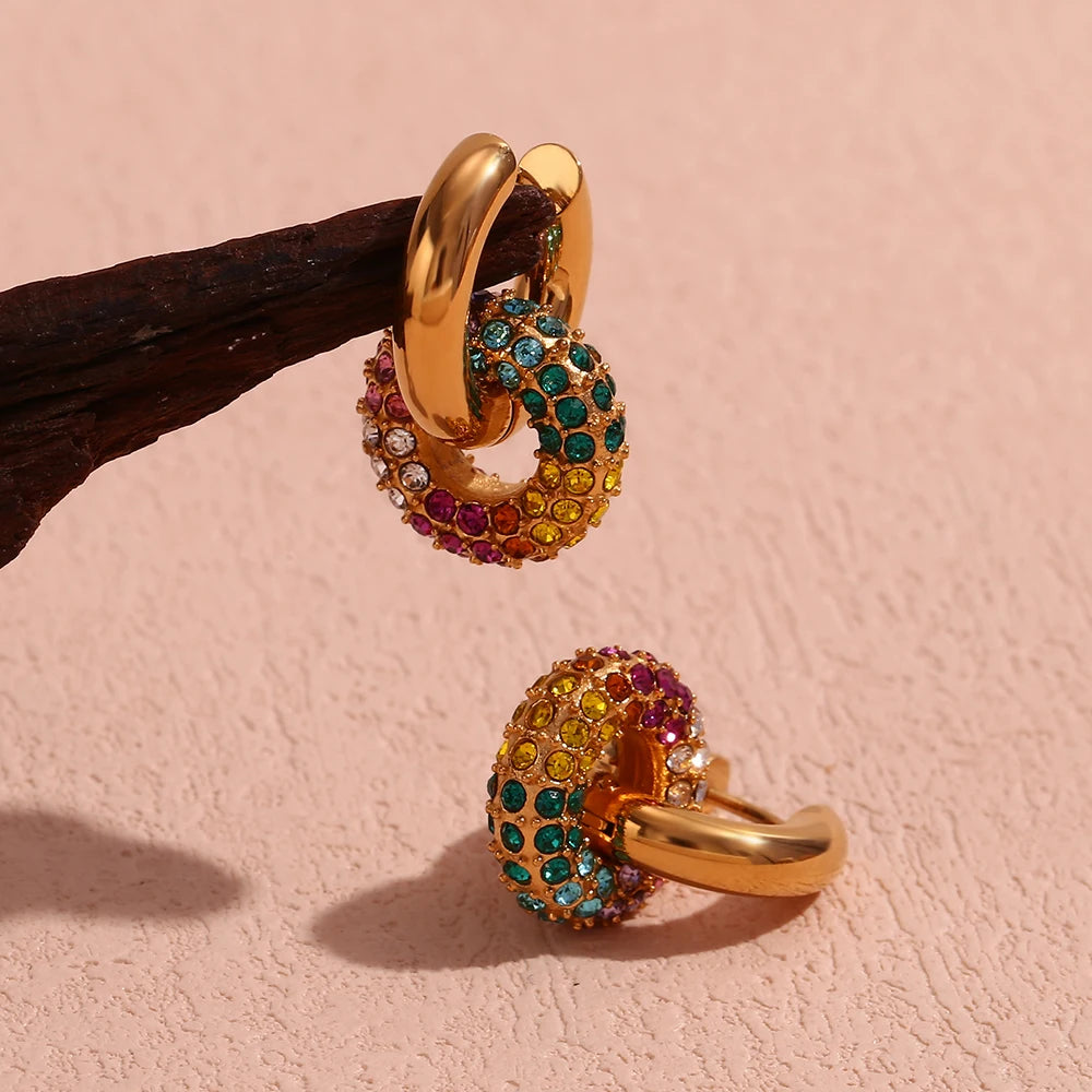 E.B.belle-pendientes de aro de diamantes de imitación para mujer, joyería femenina de acero inoxidable 316L, chapado en oro de 18K, de lujo, colorido, para fiesta, 2024