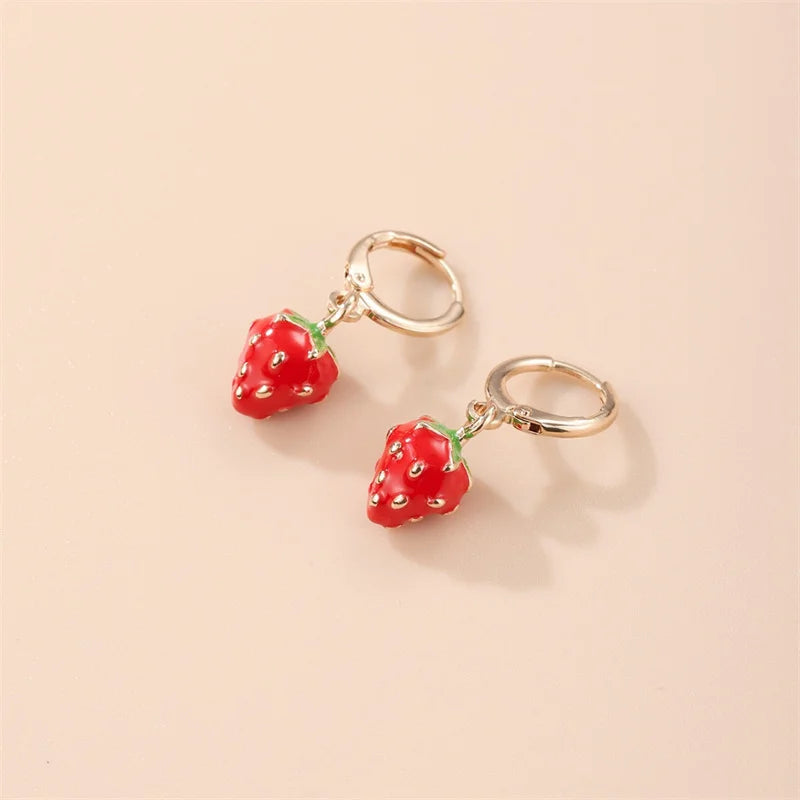 Pendientes de gota de fresa para mujer y niña, aretes de tuerca de fresa, accesorios de joyería, regalos, 1 par