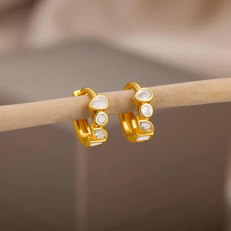 Pendientes de aro verdes de circón minimalistas para mujer, aretes de botón de oreja de círculo pequeño de acero inoxidable, joyería de moda