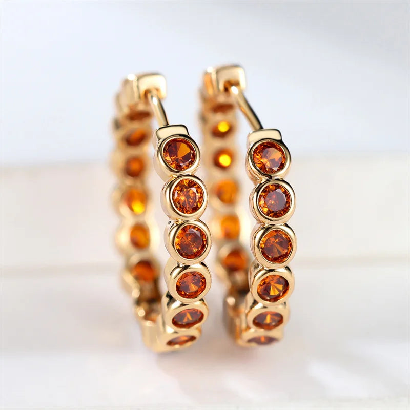Pendientes de aro redondos negros pequeños y bonitos de lujo para mujer, joyería de boda de piedra de circón de Color dorado a la moda para mujer