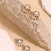 E.B.belle-pendientes redondos huecos de Color dorado/plateado con perlas de imitación, estilo minimalista, joyería de acero inoxidable para fiesta