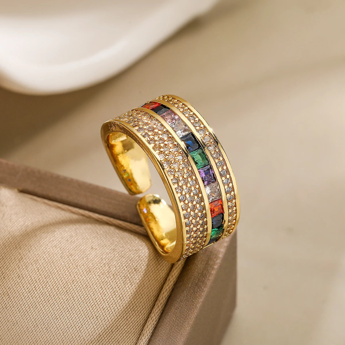Anillo de banda ajustable de circonita cúbica elegante francesa glamurosa para mujeres y niñas, joyería exquisita de boda para fiesta de Dama