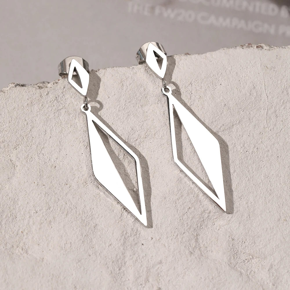 Pendientes de acero inoxidable minimalistas geométricos huecos cuadrilátero cuelgan diseño pendientes con sentido para mujer joyería uso diario nuevo