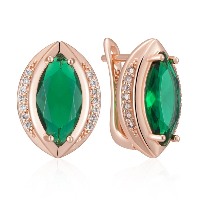 Kinel Hot 585 pendientes de gota simples de Color oro rosa para mujer moda rombo verde circón Natural joyería de boda Vintage